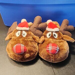 Rudy Reindeer Womens Slippers Sz M 7 8 Christmas Holiday Santa Festive Plush